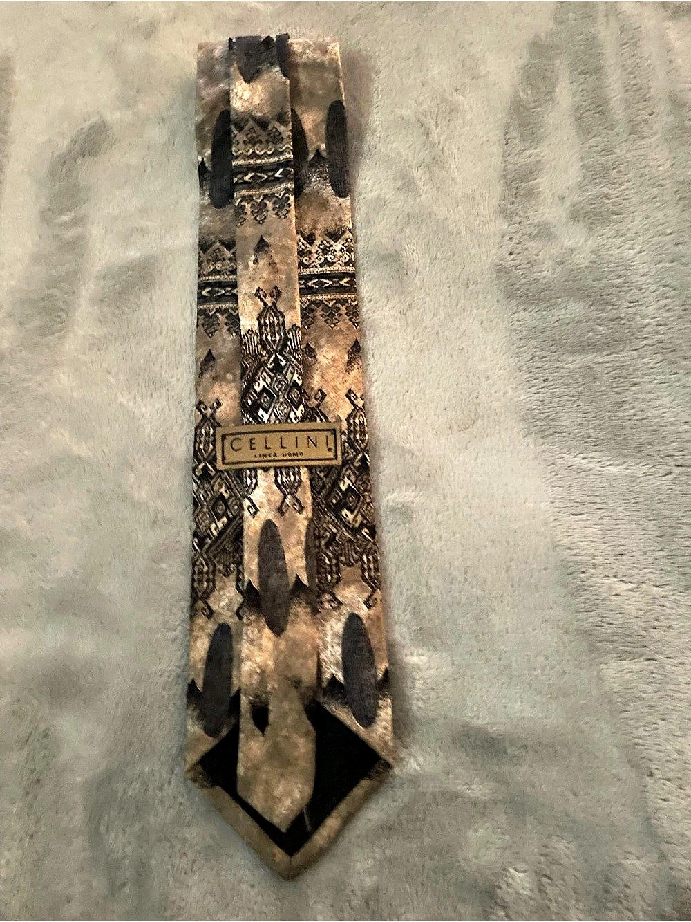 CELINE Geometric Pattern Tie in Brown & Black